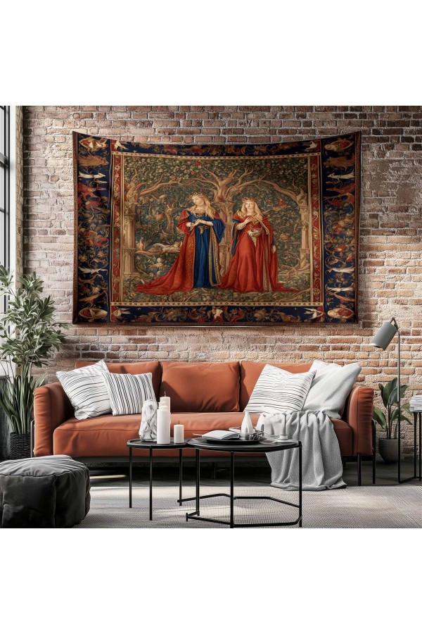 Ortaçağ Kale Fransız Desenli Duvar Örtüsü Duvar Halısı Tapestry Ortaçağ Kale Fransız Desenli Duvar Örtüsü Duvar Halısı Tapestry