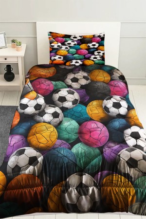 Renkli Toplar Futbol Desenli Erkek Çocuk Tek Kişilik Kapitoneli Yorgan Yastık Kılıflı Renkli Toplar Futbol Desenli Erkek Çocuk Tek Kişilik Kapitoneli Yorgan Yastık Kılıflı