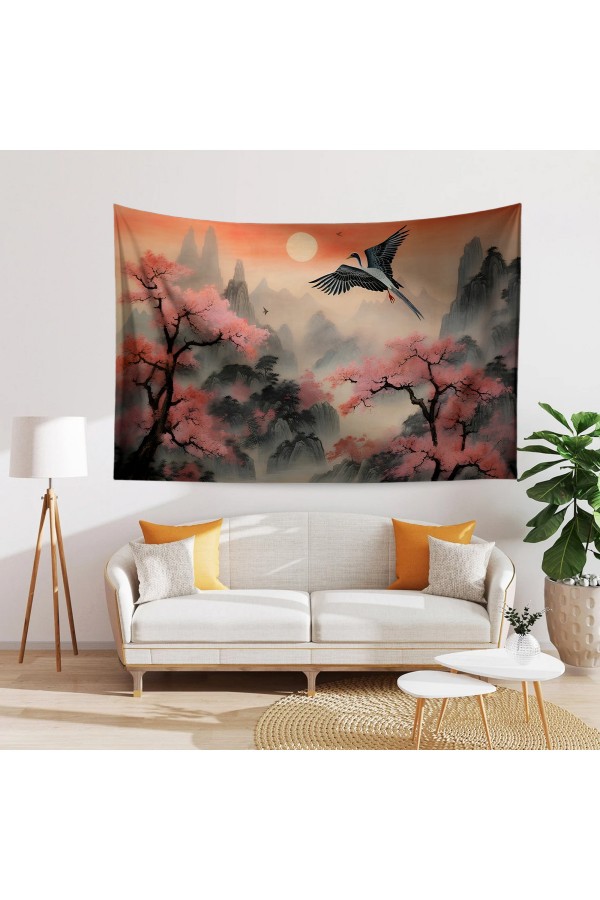 Japon Sakura Ağaçlı Kuş Manzara Desenli Duvar Örtüsü Duvar Halısı Tapestry Japon Sakura Ağaçlı Kuş Manzara Desenli Duvar Örtüsü Duvar Halısı Tapestry