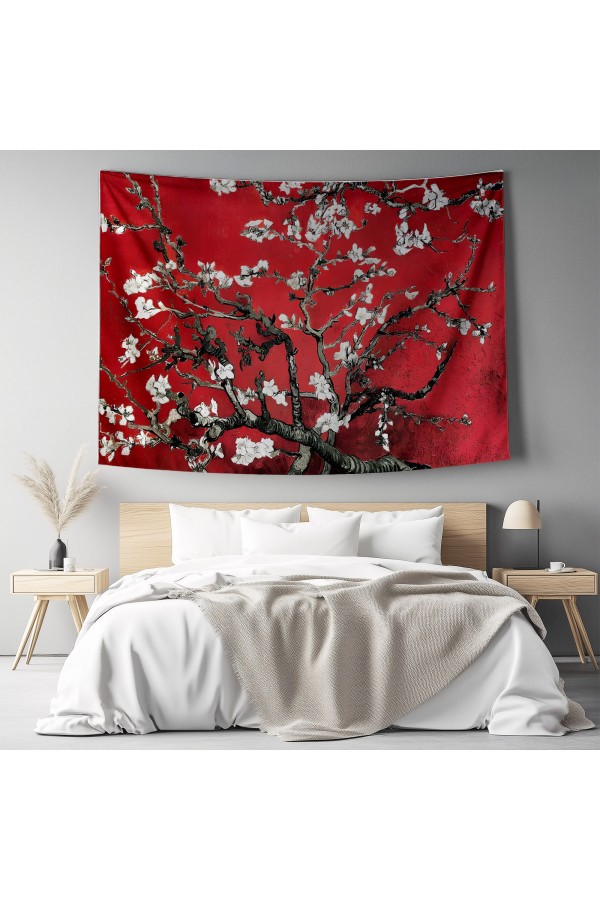 Van Gogh Kırmızı Zemin Badem Ağacı Desenli Duvar Örtüsü Duvar Halısı Tapestry Van Gogh Kırmızı Zemin Badem Ağacı Desenli Duvar Örtüsü Duvar Halısı Tapestry