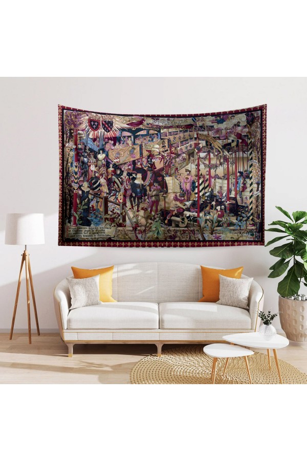 Fransız Vintage Turnuva Desenli Duvar Örtüsü Duvar Halısı Tapestry