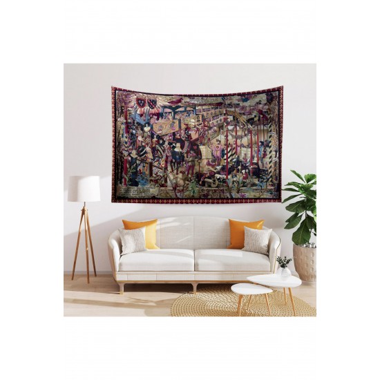 Vintage Fransız Retro Turnuva Desenli Duvar Örtüsü Duvar Halısı Tapestry