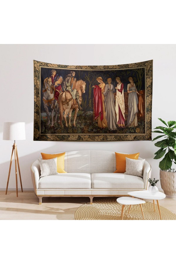 Gothic Kırmızı Çiçekler Desenli Duvar Örtüsü Duvar Halısı Tapestry