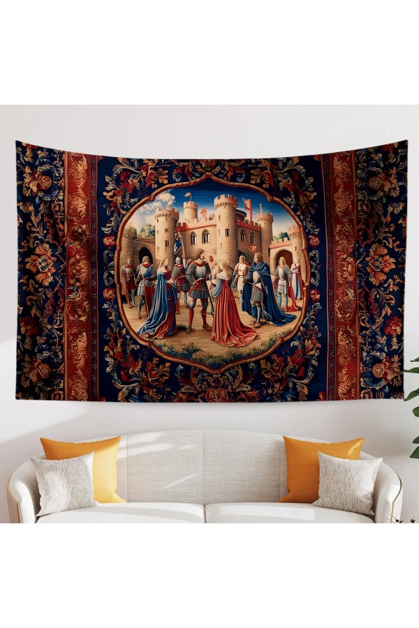 Ortaçağ Kale Fransız Desenli Duvar Örtüsü Duvar Halısı Tapestry Ortaçağ Kale Fransız Desenli Duvar Örtüsü Duvar Halısı Tapestry
