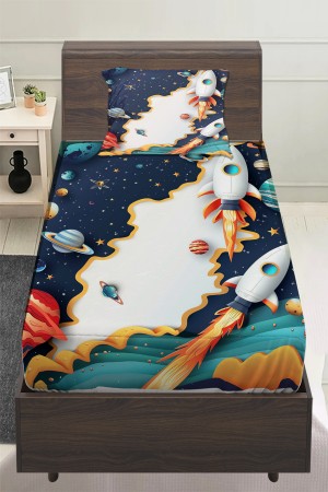 Uzay Gemisi Galaksi Desenli Erkek Çocuk Tek Kişilik Yastıklı Lastikli Çarşaf Takımı 100x200cm Uzay Gemisi Galaksi Desenli Erkek Çocuk Tek Kişilik Yastıklı Lastikli Çarşaf Takımı 100x200cm