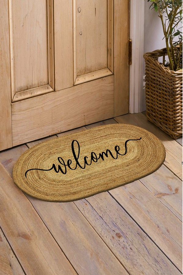 Else Dekor Welcome Yazılı Çift Taraflı El Örgüsü Jüt Oval İç ve Dış Kapı Önü Paspası Else Dekor Welcome Yazılı Çift Taraflı El Örgüsü Jüt Oval İç ve Dış Kapı Önü Paspası
