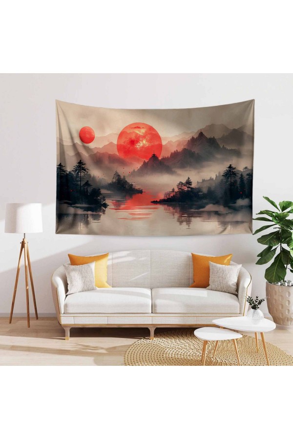 Japon Gün Batımı Manzara Desenli Duvar Örtüsü Duvar Halısı Tapestry Japon Gün Batımı Manzara Desenli Duvar Örtüsü Duvar Halısı Tapestry