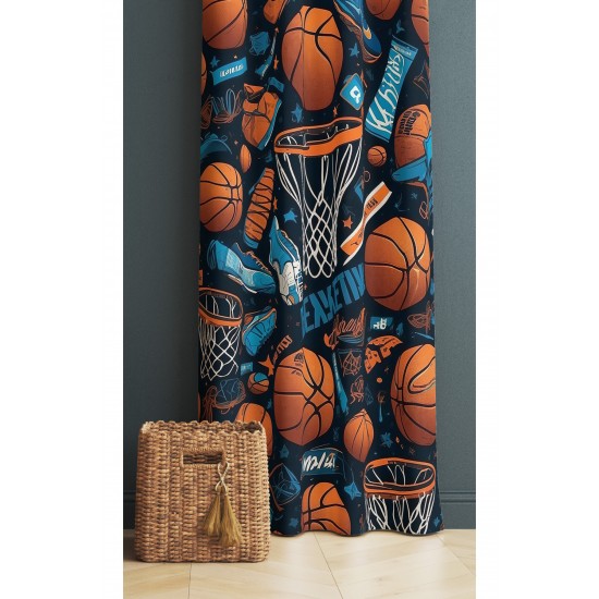 Basketbol Topları Desenli Erkek Çocuk Odası Fon Perde 140x260cm