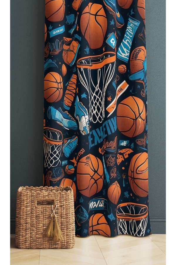Basketbol Topları Desenli Erkek Çocuk Odası Fon Perde 140x260cm Basketbol Topları Desenli Erkek Çocuk Odası Fon Perde 140x260cm