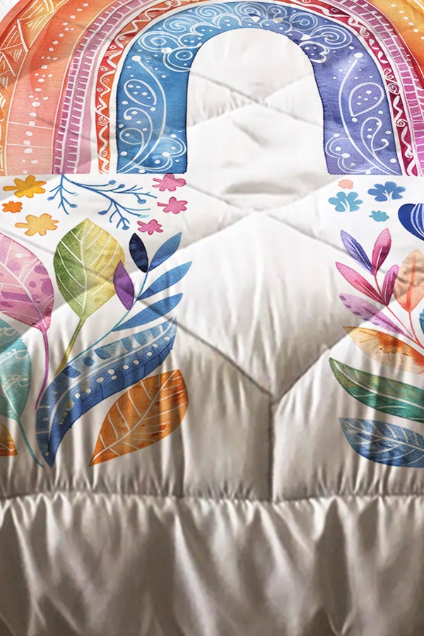 Boho Gökkuşağı Sulu boya Desenli Kız Çocuk Tek Kişilik Kapitoneli Yorgan Yastık Kılıflı Boho Gökkuşağı Sulu boya Desenli Kız Çocuk Tek Kişilik Kapitoneli Yorgan Yastık Kılıflı