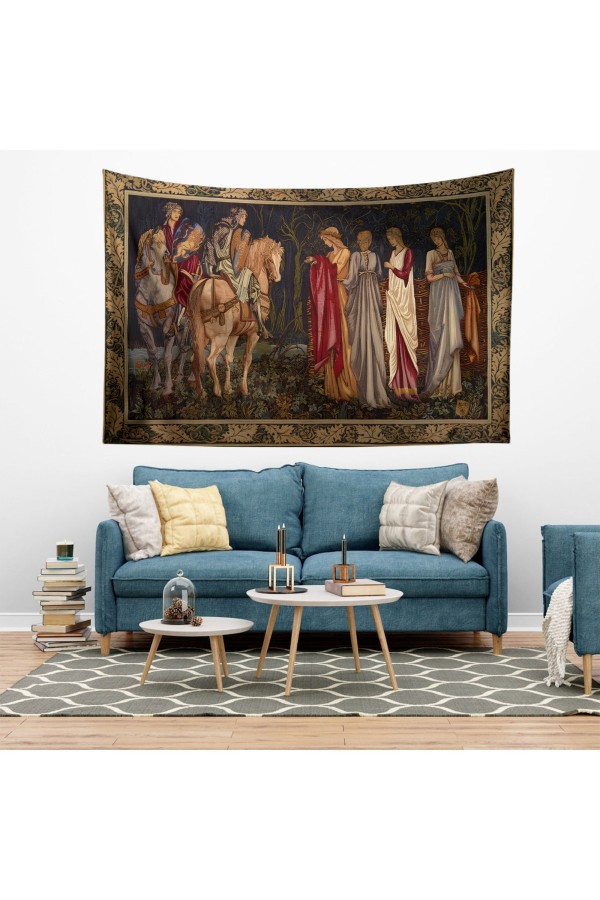 Gothic Kırmızı Çiçekler Desenli Duvar Örtüsü Duvar Halısı Tapestry