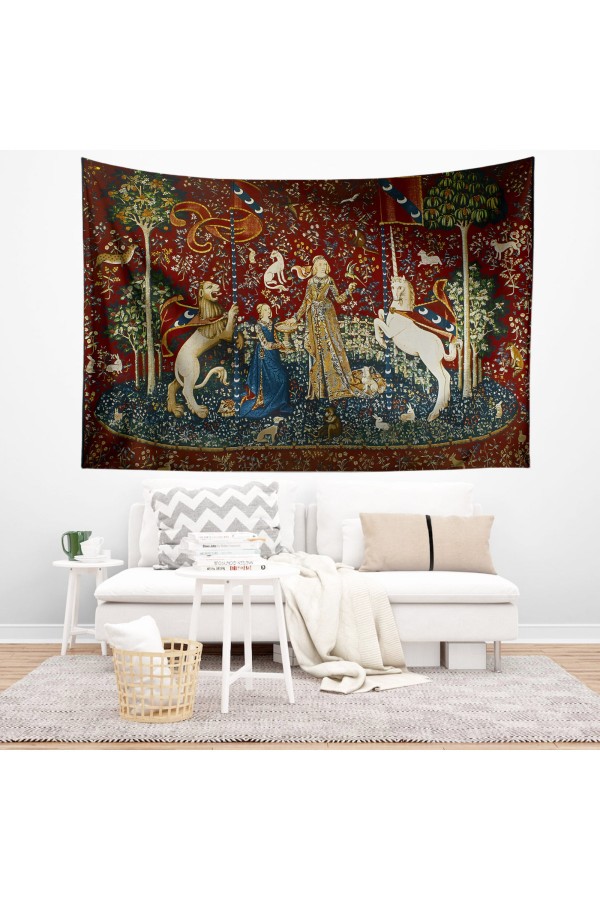 Ortaçağ Unicorn Fransız Desenli Duvar Örtüsü Duvar Halısı Tapestry Ortaçağ Unicorn Fransız Desenli Duvar Örtüsü Duvar Halısı Tapestry