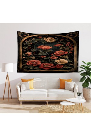 Retro Kırmızı Çiçekler Desenli Duvar Örtüsü Duvar Halısı Tapestry Retro Kırmızı Çiçekler Desenli Duvar Örtüsü Duvar Halısı Tapestry