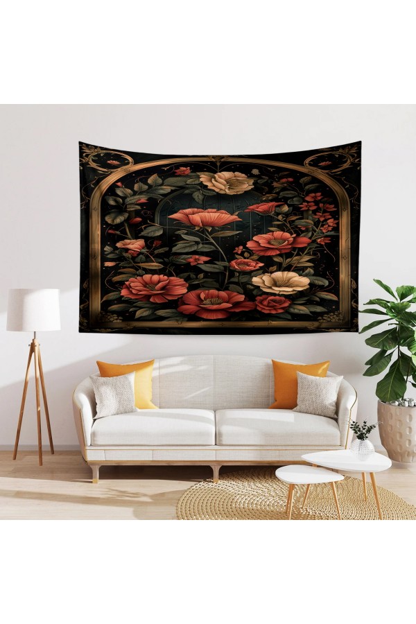 Retro Kırmızı Çiçekler Desenli Duvar Örtüsü Duvar Halısı Tapestry Retro Kırmızı Çiçekler Desenli Duvar Örtüsü Duvar Halısı Tapestry