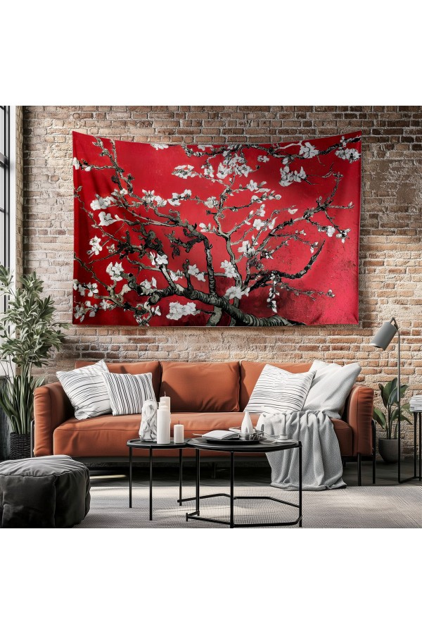 Van Gogh Kırmızı Zemin Badem Ağacı Desenli Duvar Örtüsü Duvar Halısı Tapestry Van Gogh Kırmızı Zemin Badem Ağacı Desenli Duvar Örtüsü Duvar Halısı Tapestry