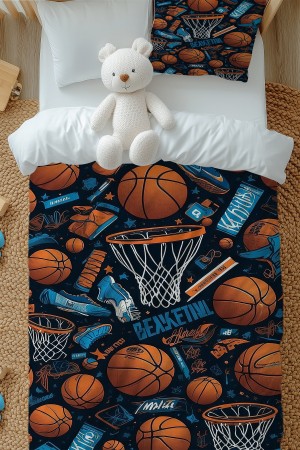 Basketbol Topları Desenli Erkek Çocuk Tek Kişilik Nevresim Takımı Yastık Kılıflı Basketbol Topları Desenli Erkek Çocuk Tek Kişilik Nevresim Takımı Yastık Kılıflı