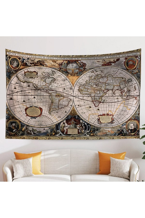 Retro Dünya Haritası Desenli Duvar Örtüsü Duvar Halısı Tapestry Retro Dünya Haritası Desenli Duvar Örtüsü Duvar Halısı Tapestry