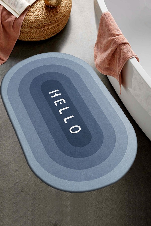 Else Dekor Mavi Beyaz Hello Desenli Duş Önü Banyo Halısı Paspas Klozet Tek Parça Oval Else Dekor Mavi Beyaz Hello Desenli Duş Önü Banyo Halısı Paspas Klozet Tek Parça Oval