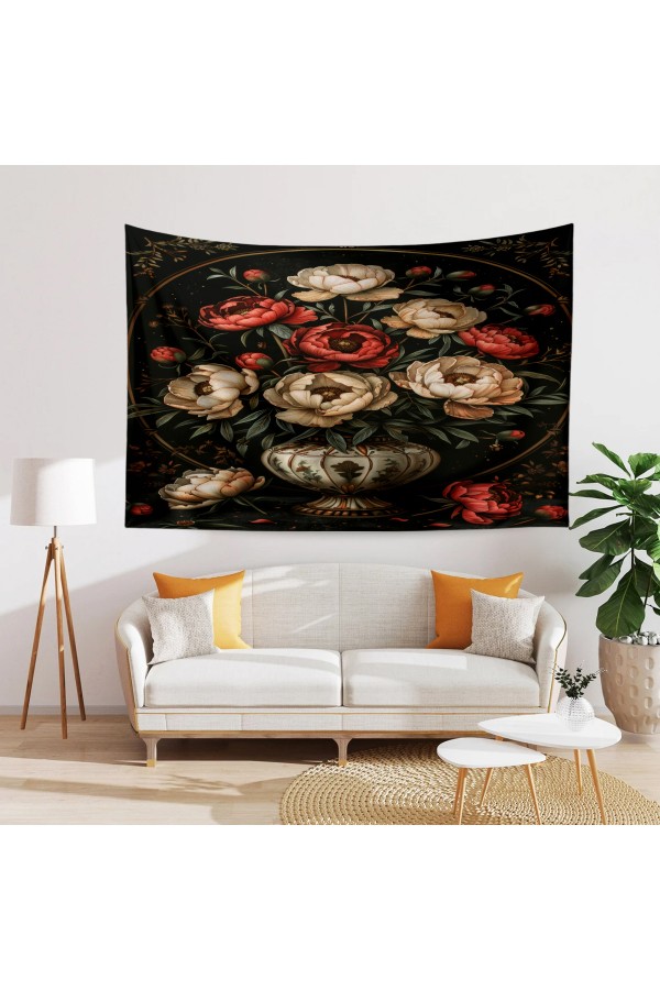 Retro Vazoda Kırmızı Çiçekler Desenli Duvar Örtüsü Duvar Halısı Tapestry Retro Vazoda Kırmızı Çiçekler Desenli Duvar Örtüsü Duvar Halısı Tapestry