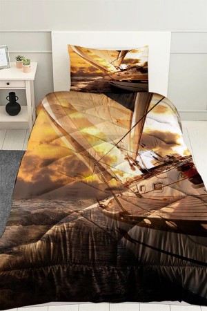 Sarı Tekne Yat Desenli Tek Kişilik Kapitoneli Yorgan Yastık Kılıflı Sarı Tekne Yat Desenli Tek Kişilik Kapitoneli Yorgan Yastık Kılıflı