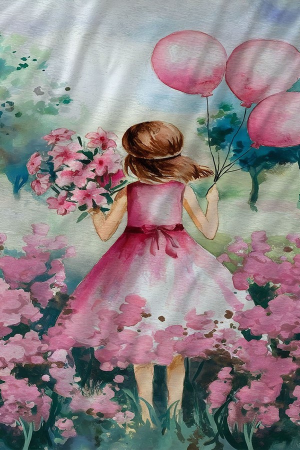 Pembe Balonlu Prenses Kız Desenli Çocuk Tek Kişilik Nevresim Takımı Yastık Kılıflı