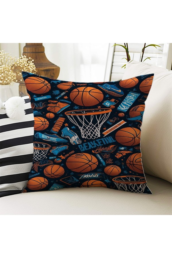 Basketbol Topları Desenli Erkek ÇocukDekoratif Çift Taraflı Kırlent Kılıfı 43x43cm Basketbol Topları Desenli Erkek ÇocukDekoratif Çift Taraflı Kırlent Kılıfı 43x43cm