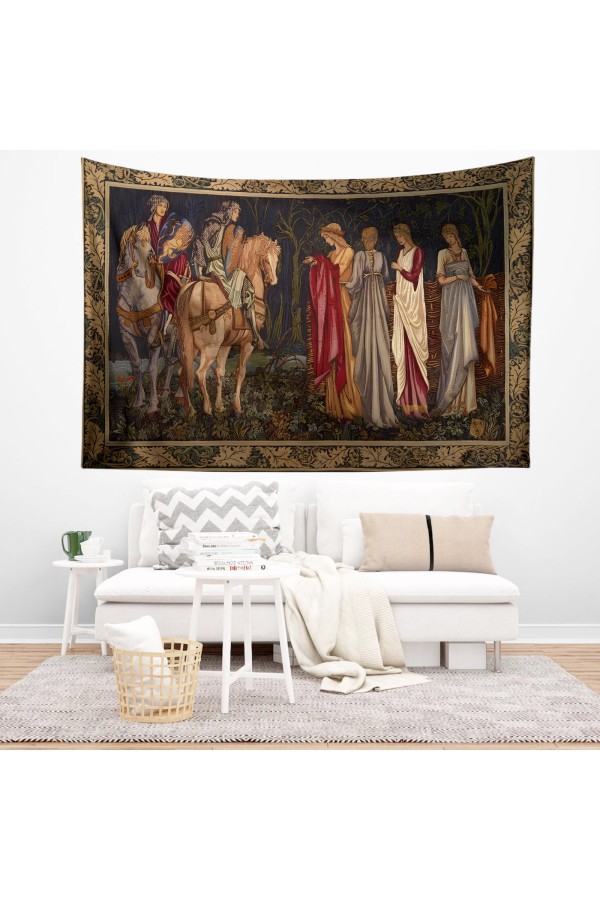 Gothic Kırmızı Çiçekler Desenli Duvar Örtüsü Duvar Halısı Tapestry
