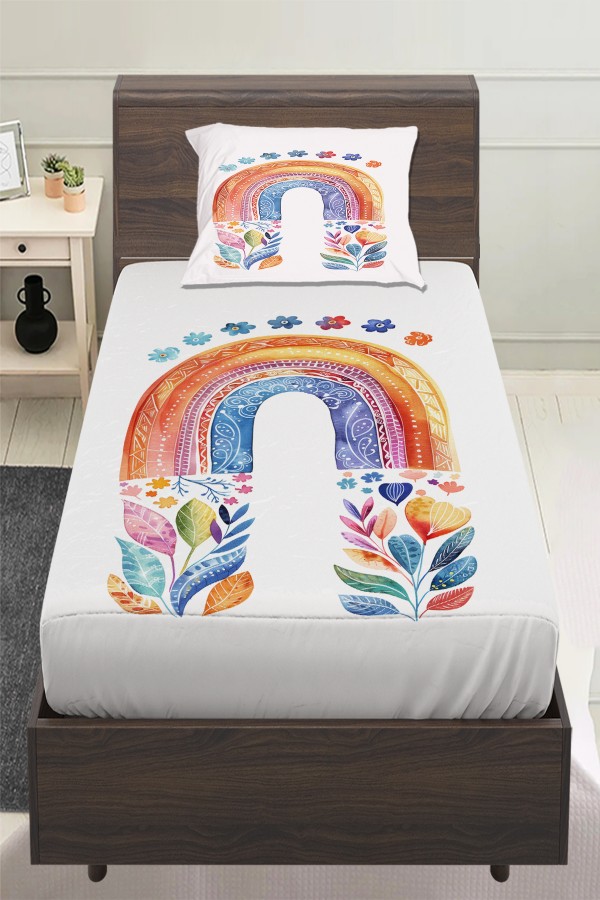 Boho Gökkuşağı Sulu boya Desenli Kız Çocuk Tek Kişilik Yastıklı Lastikli Çarşaf Takımı 100x200cm Boho Gökkuşağı Sulu boya Desenli Kız Çocuk Tek Kişilik Yastıklı Lastikli Çarşaf Takımı 100x200cm
