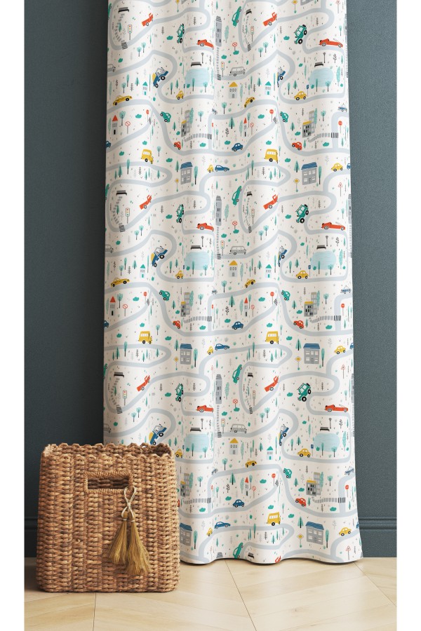 Araba Sürme Trafik Desenli Erkek Çocuk Odası Fon Perde 140x260cm Araba Sürme Trafik Desenli Erkek Çocuk Odası Fon Perde 140x260cm