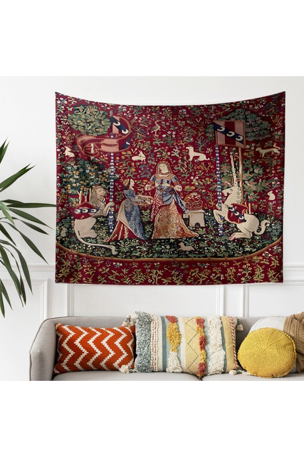 Ortaçağ Unicorn Fransız Desenli Duvar Örtüsü Duvar Halısı Tapestry Ortaçağ Unicorn Fransız Desenli Duvar Örtüsü Duvar Halısı Tapestry
