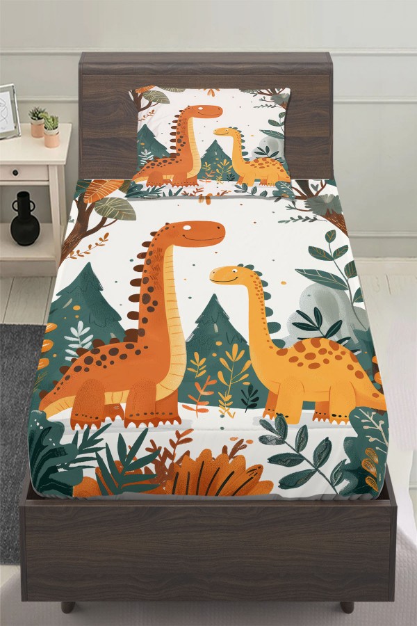Sevimli Dinazorlar Desenli Erkek Çocuk Tek Kişilik Yastıklı Lastikli Çarşaf Takımı 100x200cm Sevimli Dinazorlar Desenli Erkek Çocuk Tek Kişilik Yastıklı Lastikli Çarşaf Takımı 100x200cm