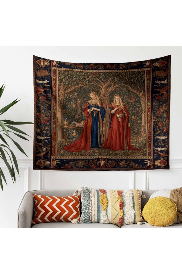 Ortaçağ Kale Fransız Desenli Duvar Örtüsü Duvar Halısı Tapestry Ortaçağ Kale Fransız Desenli Duvar Örtüsü Duvar Halısı Tapestry
