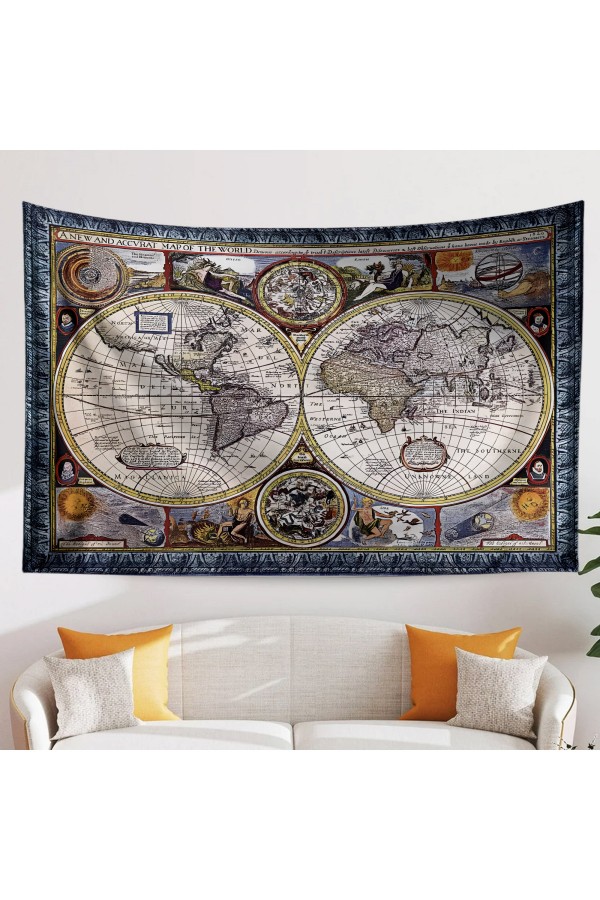 Vintage Dünya Haritası Desenli Duvar Örtüsü Duvar Halısı Tapestry Vintage Dünya Haritası Desenli Duvar Örtüsü Duvar Halısı Tapestry
