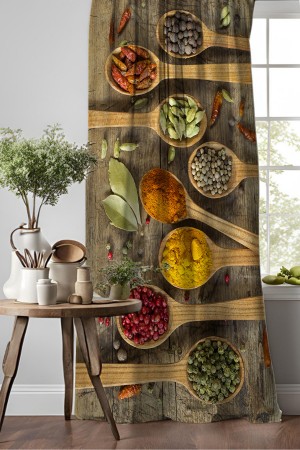 Renkli Baharatlar Desenli Djital Baskılı Yemek Odası Mutfak Fon Perde 140x260cm Renkli Baharatlar Desenli Djital Baskılı Yemek Odası Mutfak Fon Perde 140x260cm