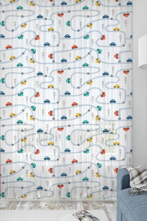 Renkli Araba Trafik Desenli Erkek Çocuk Odası Tül Perde 140x260cm Renkli Araba Trafik Desenli Erkek Çocuk Odası Tül Perde 140x260cm