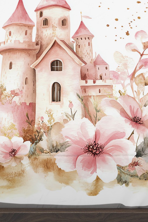 Pembe Prenses Şatolu Desenli Kız Çocuk Tek Kişilik Yastıklı Lastikli Çarşaf Takımı 100x200cm Pembe Prenses Şatolu Desenli Kız Çocuk Tek Kişilik Yastıklı Lastikli Çarşaf Takımı 100x200cm