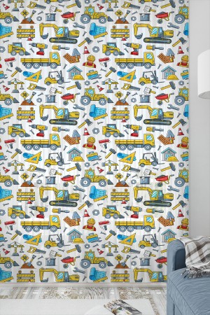 İnşaat Makineleri Kamyon Desenli Erkek Çocuk Odası Tül Perde 140x260cm İnşaat Makineleri Kamyon Desenli Erkek Çocuk Odası Tül Perde 140x260cm