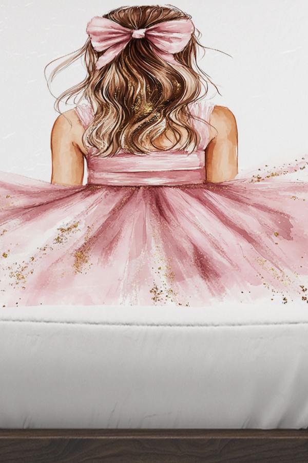 Pembe Fiyonklu Sarı Kız Desenli Çocuk Tek Kişilik Yastıklı Lastikli Çarşaf Takımı 100x200cm