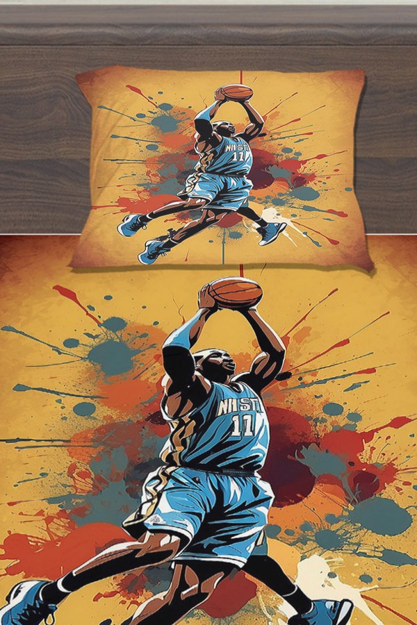 Basketbol Oyuncu Desenli Erkek Çocuk Tek Kişilik Yastıklı Lastikli Çarşaf Takımı 100x200cm Basketbol Oyuncu Desenli Erkek Çocuk Tek Kişilik Yastıklı Lastikli Çarşaf Takımı 100x200cm