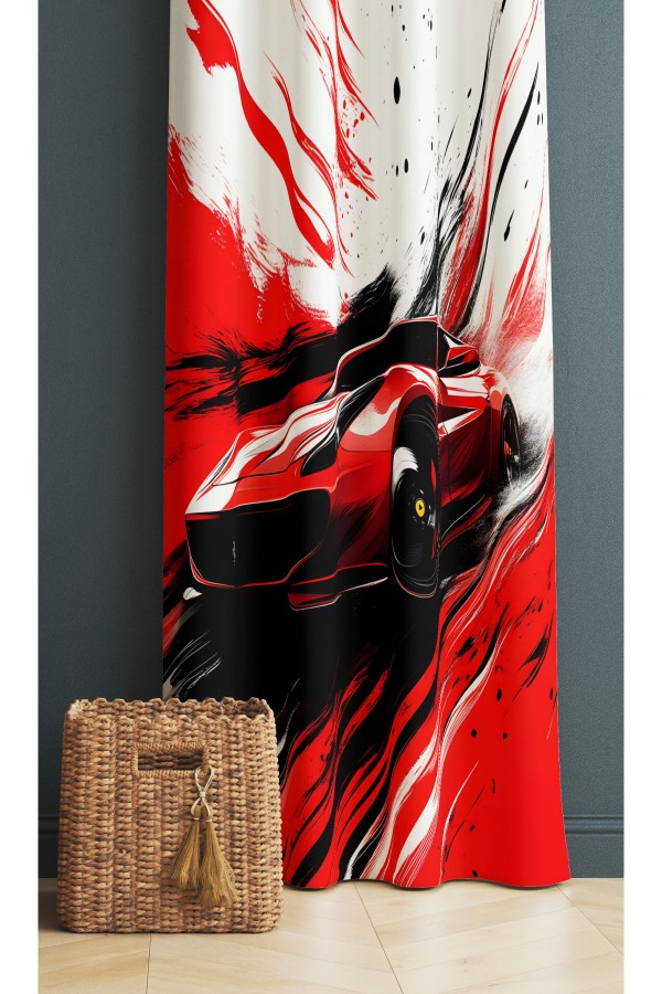 Kırmızı Yarış Araba Desenli Erkek Çocuk Odası Fon Perde 140x260cm Kırmızı Yarış Araba Desenli Erkek Çocuk Odası Fon Perde 140x260cm