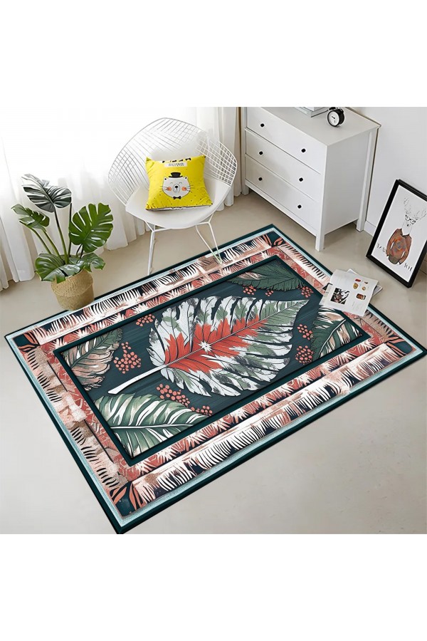 Vintage Yaprak Desenli Dokuma Şönil Kilim Halı Yıkanabilir Salon Oturma Odası Mutfak Halısı Vintage Yaprak Desenli Dokuma Şönil Kilim Halı Yıkanabilir Salon Oturma Odası Mutfak Halısı