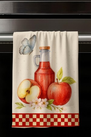 Kırmızı Elma Suyu Desenli Dekoratif Yıkanabilir Pamuklu Mutfak Fırın El Havlusu Kırmızı Elma Suyu Desenli Dekoratif Yıkanabilir Pamuklu Mutfak Fırın El Havlusu