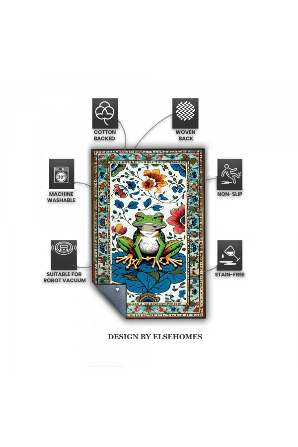 Kurbağa Desenli Dokuma Şönil Kilim Halı Yıkanabilir Salon Oturma Odası Mutfak Halısı