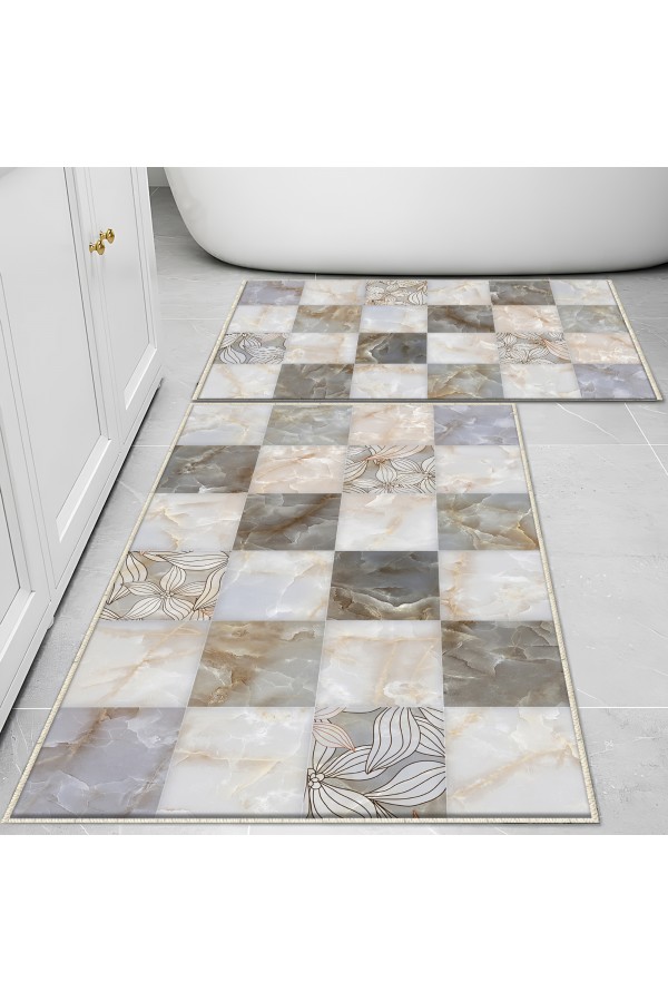 Gri Karo Mermer Desenli 2 li Klozet Takımı Banyo Paspas Halısı Kaymaz Yıkanabilir Gri Karo Mermer Desenli 2 li Klozet Takımı Banyo Paspas Halısı Kaymaz Yıkanabilir