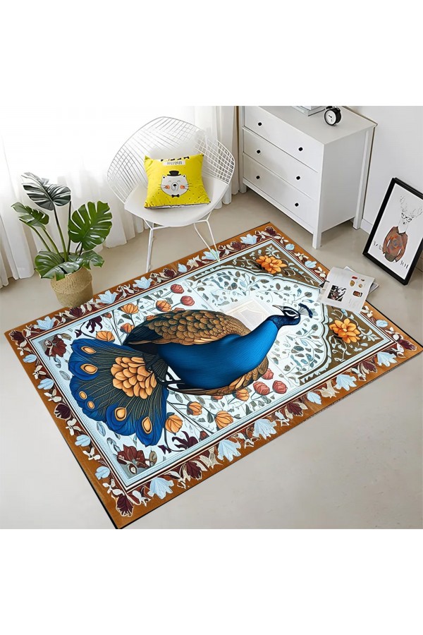 Tavus Kuşu Desenli Dokuma Şönil Kilim Halı Yıkanabilir Salon Oturma Odası Mutfak Halısı