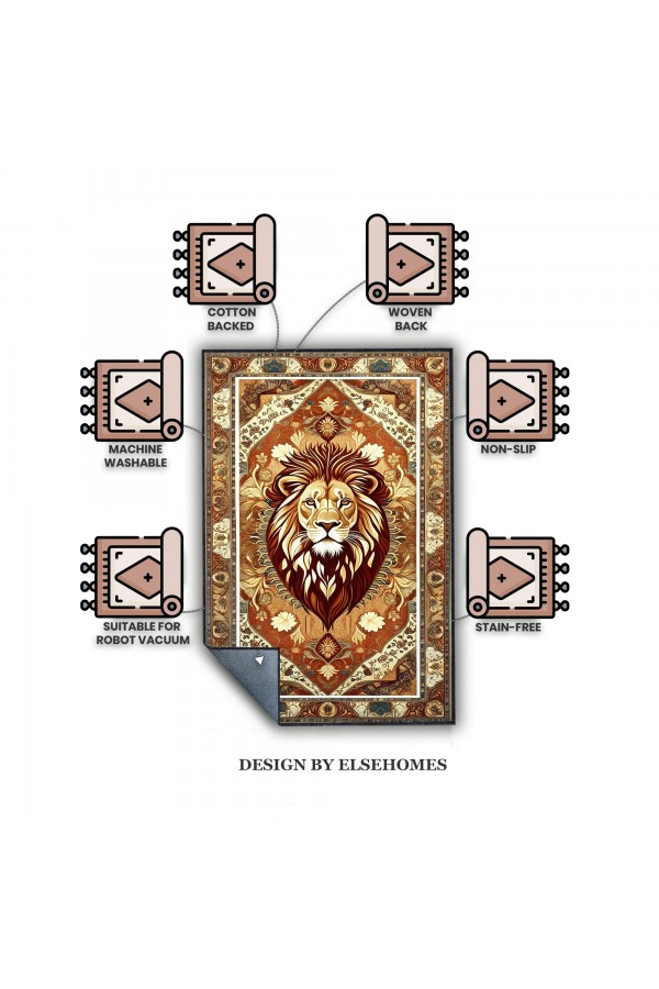 Aslan Desenli Dokuma Şönil Kilim Halı Yıkanabilir Salon Oturma Odası Mutfak Halısı