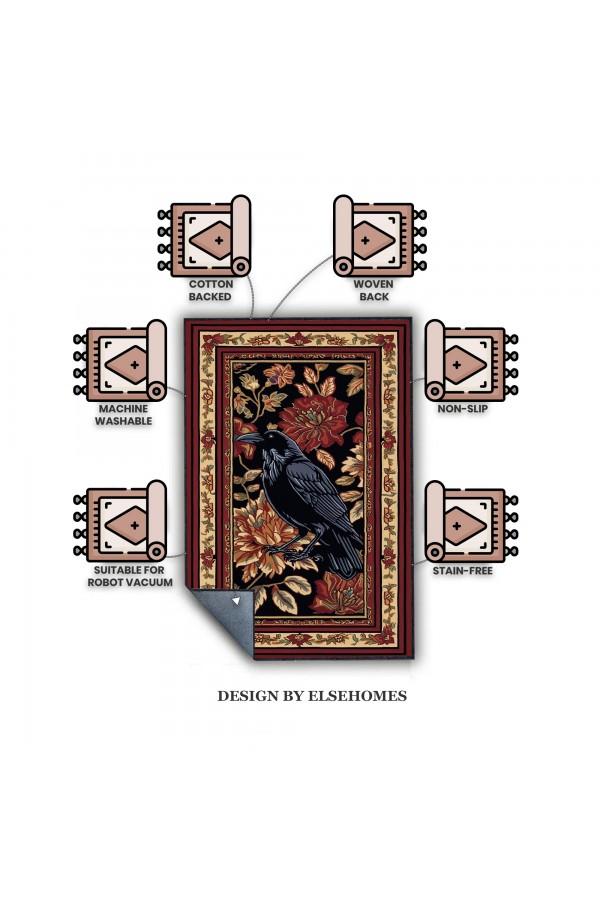 Gotik Karga Desenli Dokuma Şönil Kilim Halı Yıkanabilir Salon Oturma Odası Mutfak Halısı