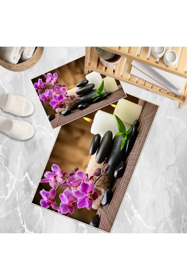 Mumlu Spa Çiçek Desenli 2 li Klozet Takımı Banyo Paspas Halısı Kaymaz Yıkanabilir Mumlu Spa Çiçek Desenli 2 li Klozet Takımı Banyo Paspas Halısı Kaymaz Yıkanabilir