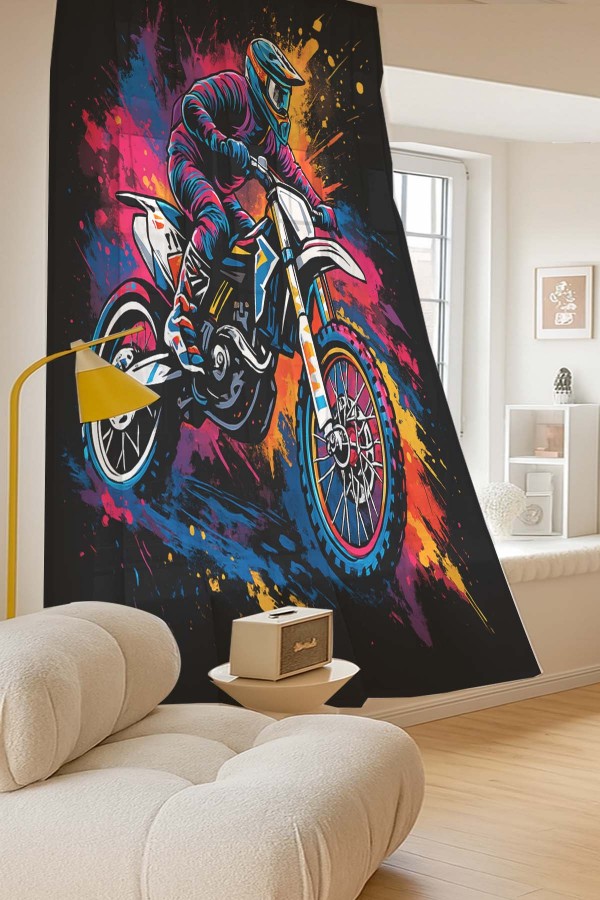 Renkli Motorcu Desenli Dijital Baskı Fon Perde Salon Mutfak Yatak Odası 140x260cm Renkli Motorcu Desenli Dijital Baskı Fon Perde Salon Mutfak Yatak Odası 140x260cm