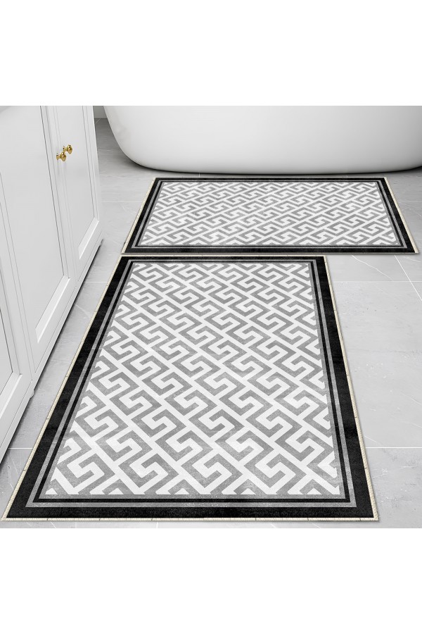 Mavi Eskitme Çizgi Desenli 2 li Klozet Takımı Banyo Paspas Halısı Kaymaz Yıkanabilir Mavi Eskitme Çizgi Desenli 2 li Klozet Takımı Banyo Paspas Halısı Kaymaz Yıkanabilir